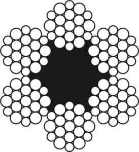 Канат д. 27,0мм, 6x19W-FC (1-6-6+6), м.гр. 1960, цинк клас B, ліве хрестове zS (для підйомно-транспортних машин)
